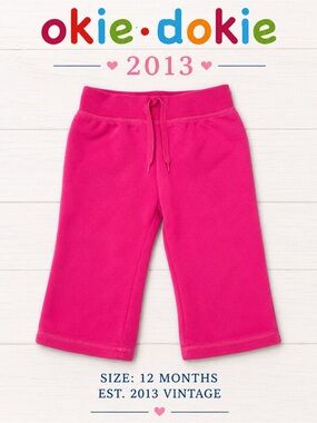 Vintage 2013 Okie Dokie Pink Fleece Pants Baby Girl 12M Cozy Y2K